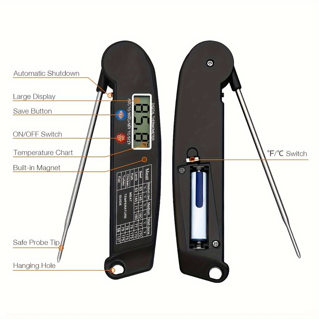 1pc Instant Reading Meat Thermometer Digital Probe Milk Liquid Barbecue Thermometer Great Cooking Kitchen Barbecue BBQ Milk Candy for hotels, restaurant, bulk kitchenware&tableware