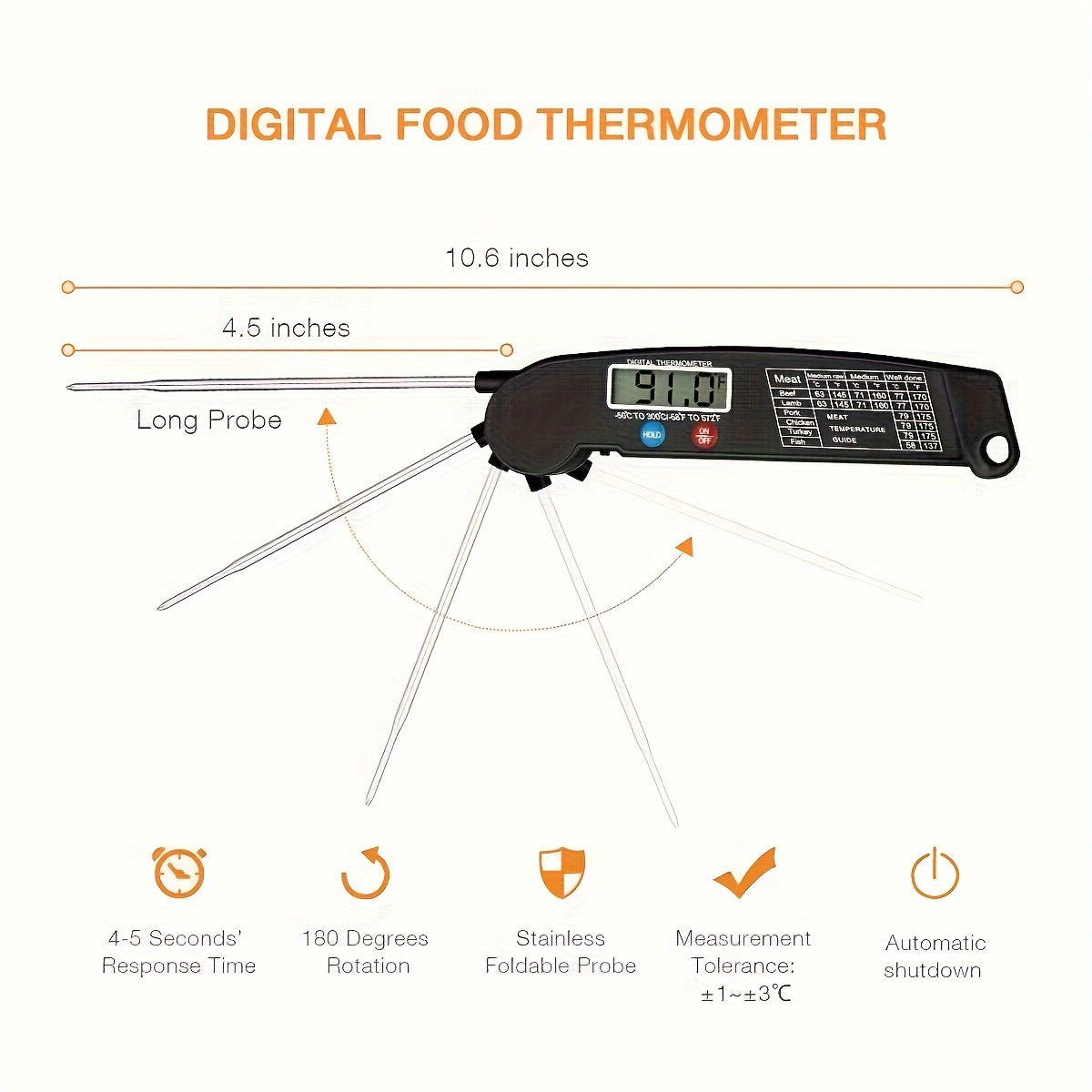 1pc Instant Reading Meat Thermometer Digital Probe Milk Liquid Barbecue Thermometer Great Cooking Kitchen Barbecue BBQ Milk Candy for hotels, restaurant, bulk kitchenware&tableware