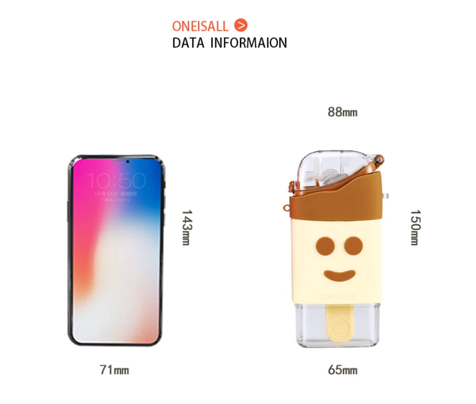 Cute Ice Cream Plastic Water Bottle With Straw Strap Popsicle Water Bottle Watermelon Kettle Leakproof Tritan Bottle BPA Free