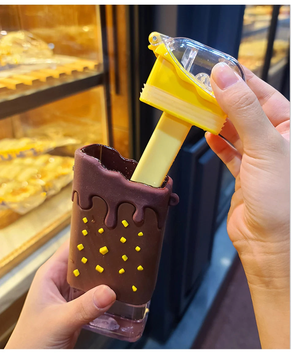 Cute Ice Cream Plastic Water Bottle With Straw Strap Popsicle Water Bottle Watermelon Kettle Leakproof Tritan Bottle BPA Free