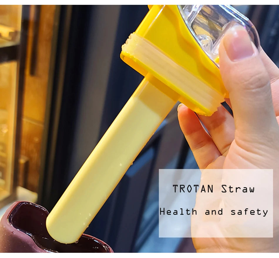 Cute Ice Cream Plastic Water Bottle With Straw Strap Popsicle Water Bottle Watermelon Kettle Leakproof Tritan Bottle BPA Free