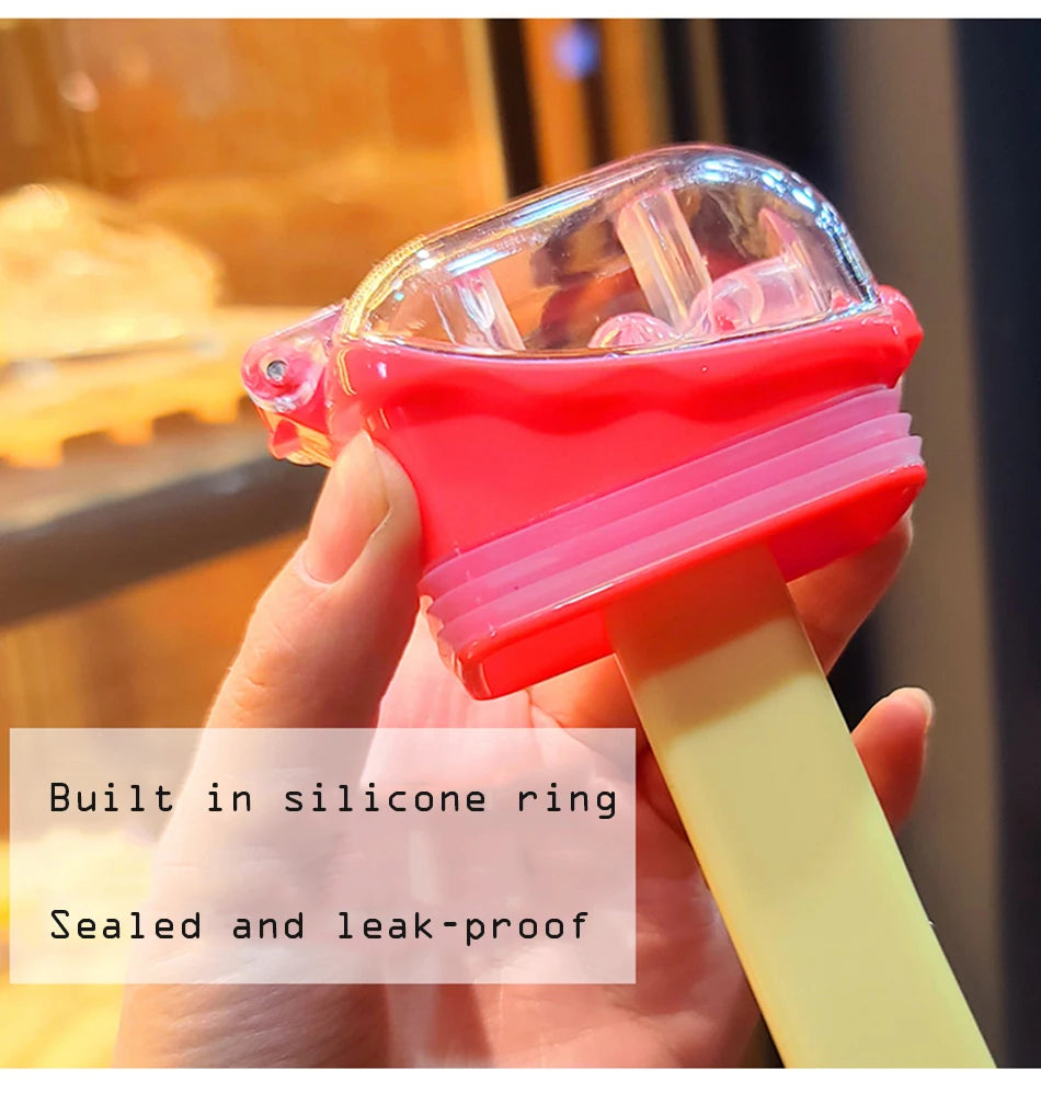 Cute Ice Cream Plastic Water Bottle With Straw Strap Popsicle Water Bottle Watermelon Kettle Leakproof Tritan Bottle BPA Free