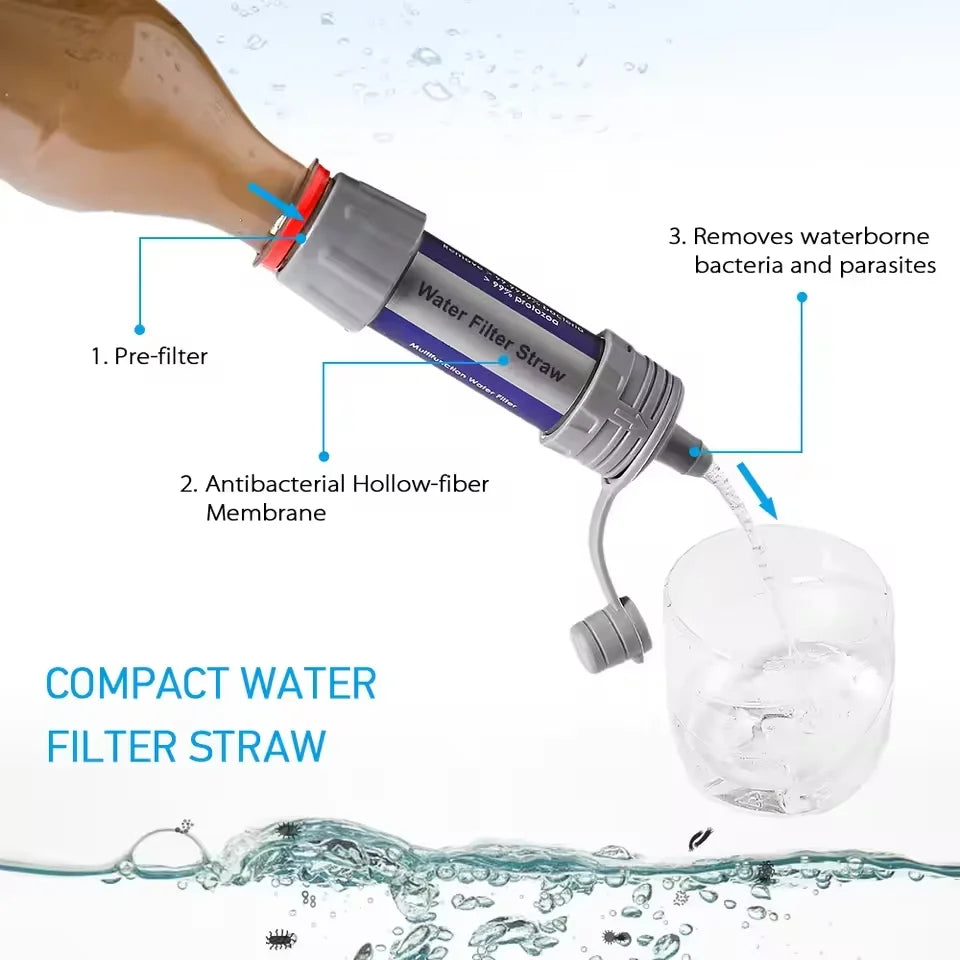 Outdoor Portable Water Filter for Hiking Camping & Emergency Survival Purifies Water Source On-The-Go Emergency & Disaster