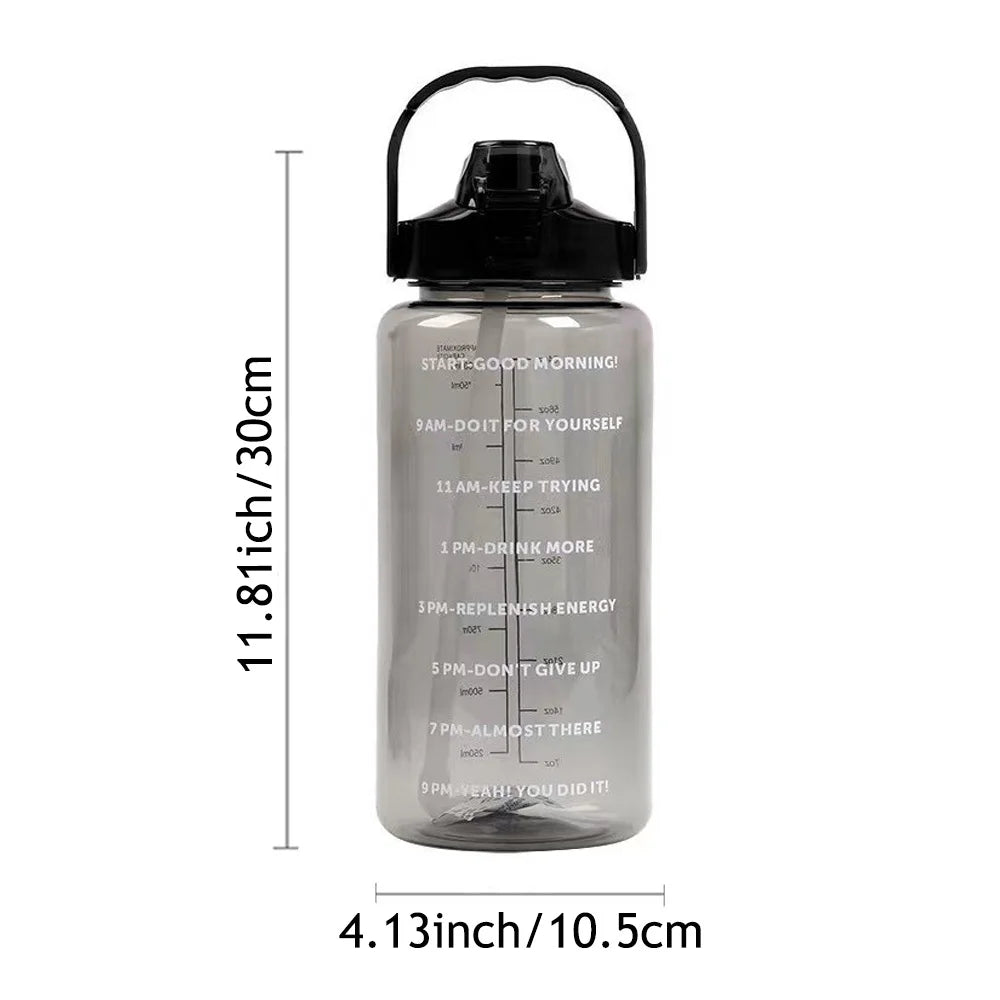 2L Water Bottle with Time Marker, Leak Proof, Non-Slip, Plastic  Portable Travel Water Bottle Fitness Cup With Cute Stickes