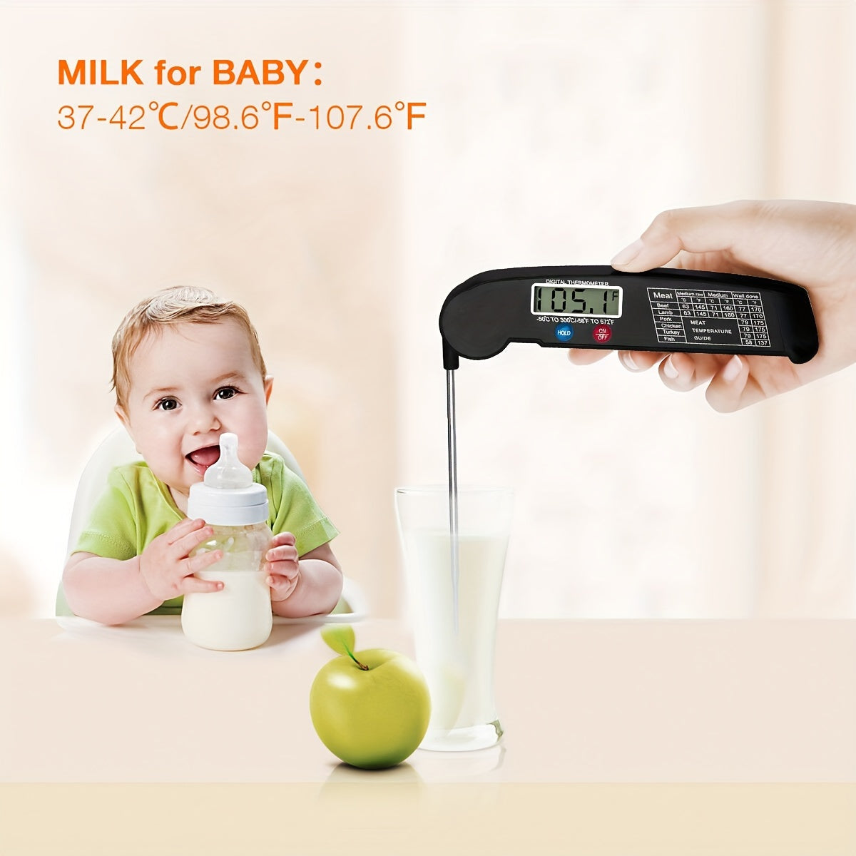 1pc Instant Reading Meat Thermometer Digital Probe Milk Liquid Barbecue Thermometer Great Cooking Kitchen Barbecue BBQ Milk Candy for hotels, restaurant, bulk kitchenware&tableware