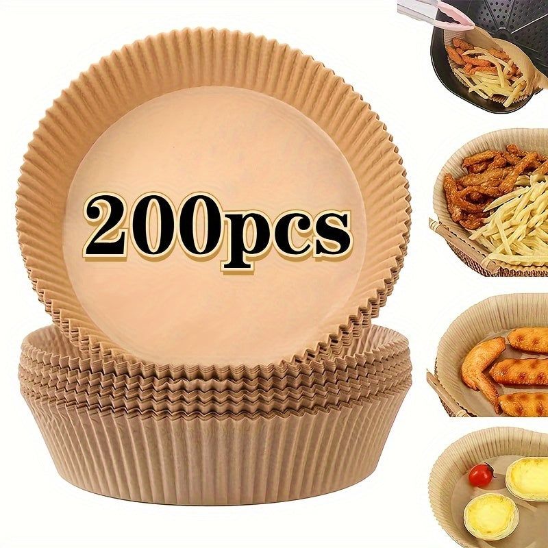 100/200pcs Air Fryer Disposable Liners 6.3 Inch Non-Stick Air Fryer Baking Papers Round Air Fryer Paper Liners Kitchen Accessories