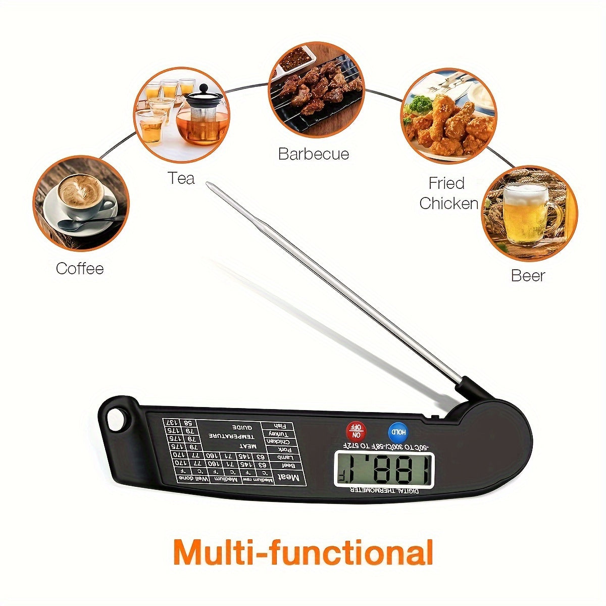 1pc Instant Reading Meat Thermometer Digital Probe Milk Liquid Barbecue Thermometer Great Cooking Kitchen Barbecue BBQ Milk Candy for hotels, restaurant, bulk kitchenware&tableware